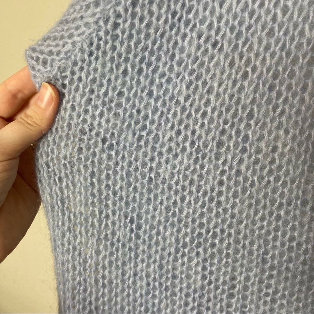 Eileen Fisher lilac periwinkle kid mohair open knit cowl sweater L - Picture 7 of 10